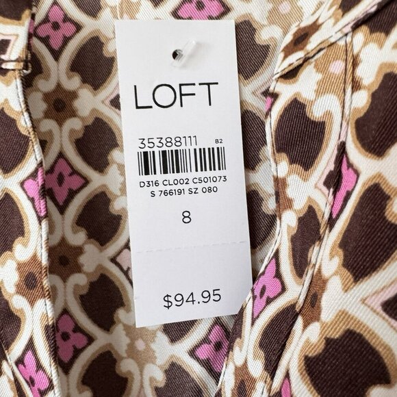 LOFT Geometric Split Neck Flare Dress New Womens Size 8 New With Tag - Picture 8 of 10